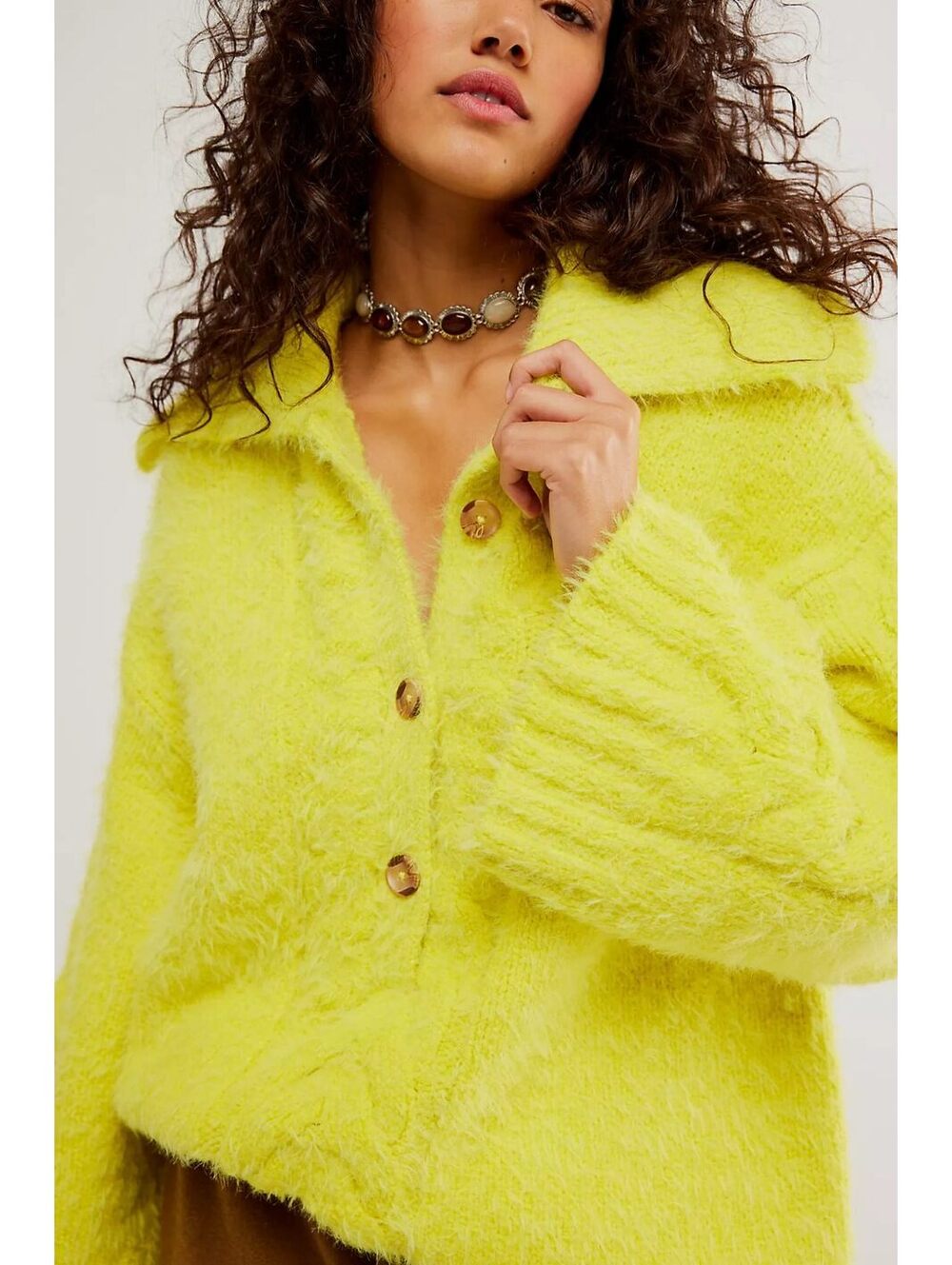 Free People - Yellow Oversized Pullover Button-Up Cardigan Sweater, Size XS